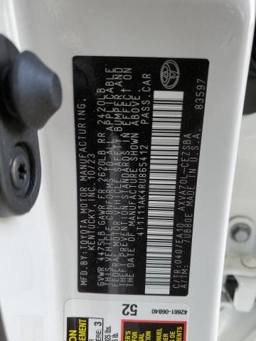 4T1T11AK4RU865412 - 2024 TOYOTA CAMRY SE NIGHT SHADE WHITE photo 12