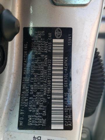 4T1BK36B17U189432 - 2007 TOYOTA AVALON XL 银色 照片 12