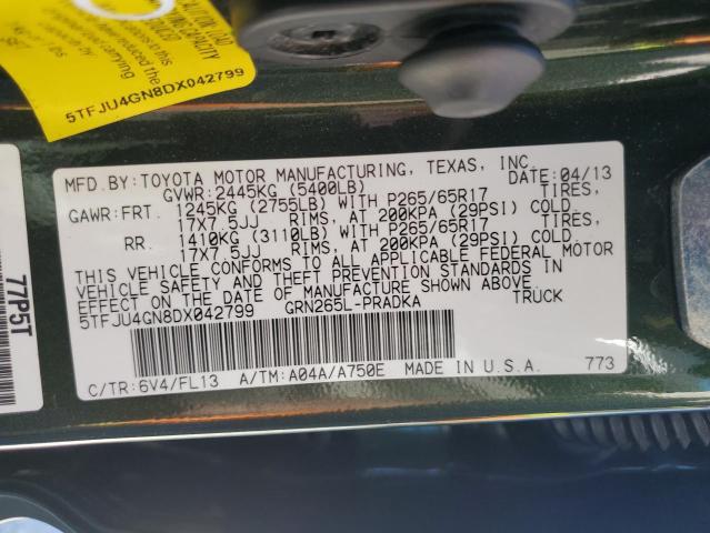 5TFJU4GN8DX042799 - 2013 TOYOTA TACOMA DOUBLE CAB PRERUNNER GREEN photo 12