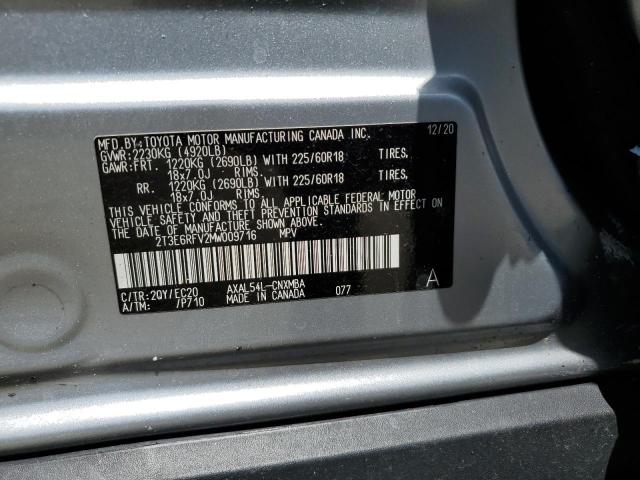 2T3E6RFV2MW009716 - 2021 TOYOTA RAV4 XSE SILVER photo 13