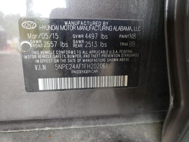 5NPE24AF1FH202061 - 2015 HYUNDAI SONATA SE GRAY photo 12