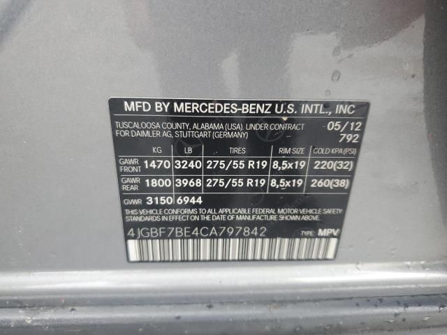4JGBF7BE4CA797842 - 2012 MERCEDES-BENZ GL 450 4MATIC GRAY photo 13
