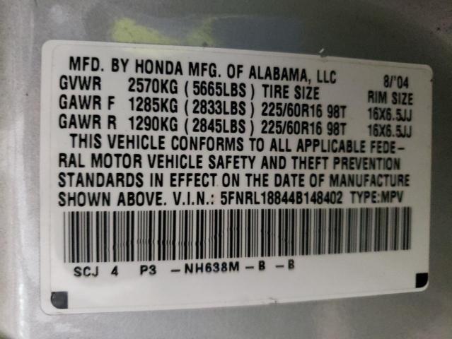 5FNRL18844B148402 - 2004 HONDA ODYSSEY EX SILVER photo 13