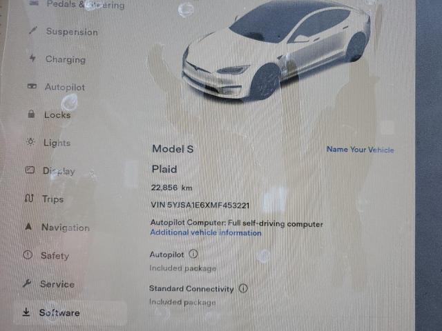 5YJSA1E6XMF453221 - 2021 TESLA MODEL S თეთრი ფოტო 9