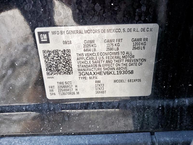 3GNAXHEV6KL193058 - 2019 CHEVROLET EQUINOX LS შავი ფოტო 13