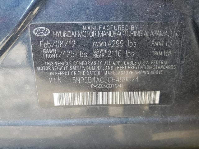 5NPEB4AC3CH469624 - 2012 HYUNDAI SONATA GLS BLUE photo 12