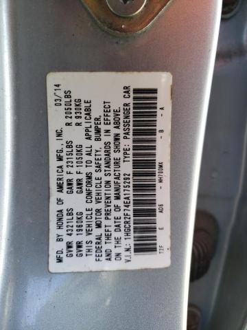 1HGCR2F74EA175292 - 2014 HONDA ACCORD EX SILVER photo 12