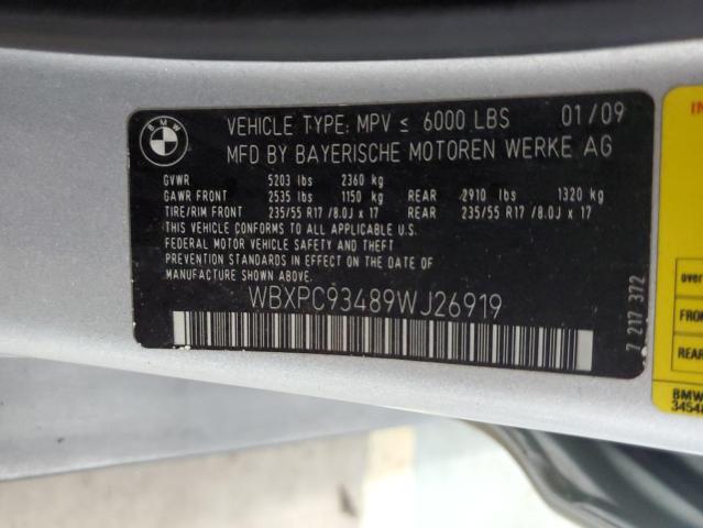 WBXPC93489WJ26919 - 2009 BMW X3 XDRIVE30I SILVER photo 13