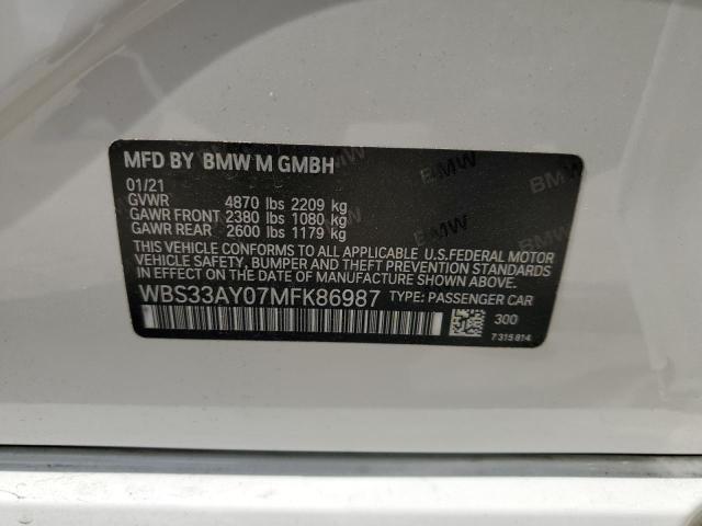WBS33AY07MFK86987 - 2021 BMW M3 COMPETITION WHITE photo 12