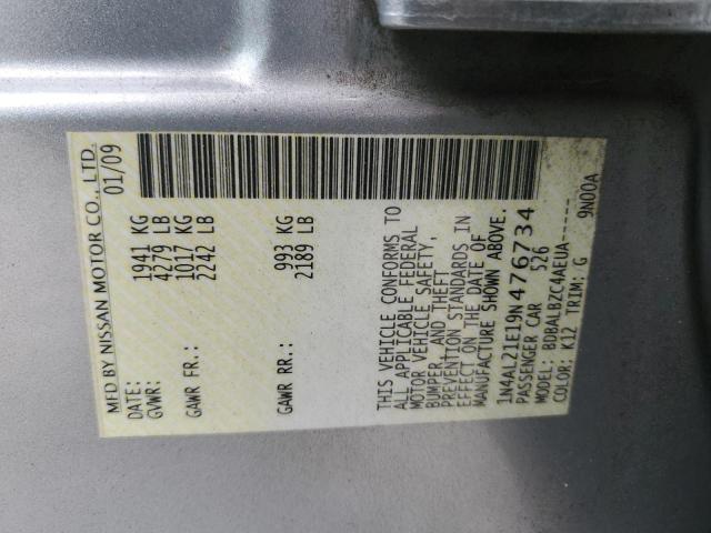 1N4AL21E19N476734 - 2009 NISSAN ALTIMA 2.5 SILVER photo 12