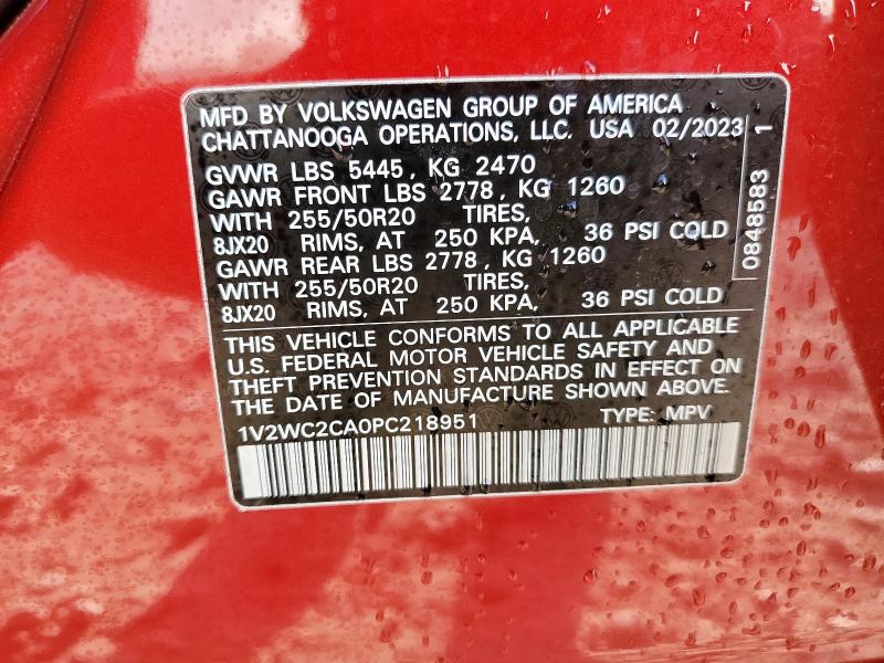 1V2WC2CA0PC218951 - 2023 VOLKSWAGEN ATLAS CROS SE أحمر صورة 13