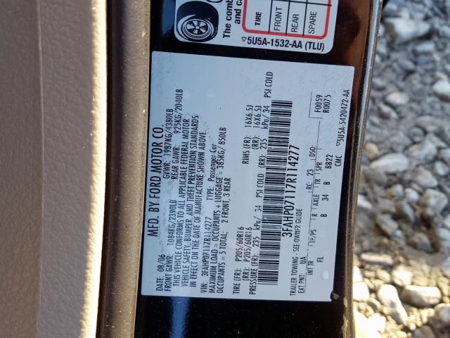 3FAHP07117R114277 - 2007 FORD FUSION SE  photo 10