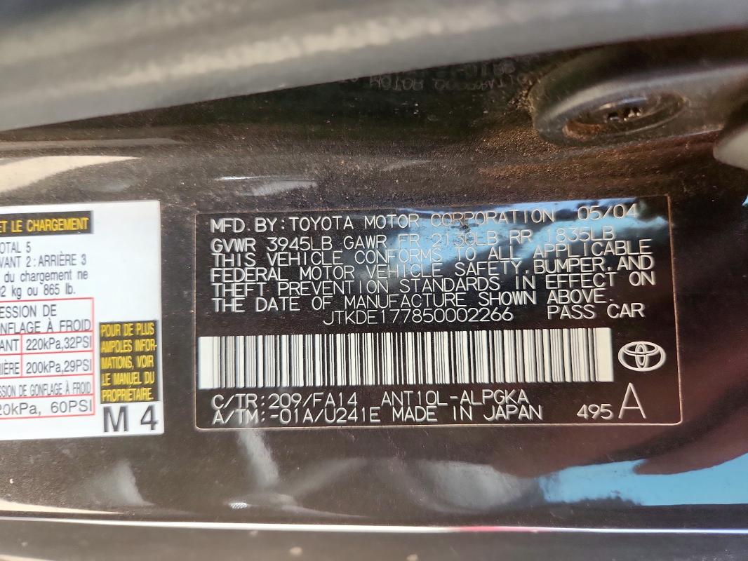 JTKDE177850002266 - 2005 TOYOTA SCION TC Qara foto 12