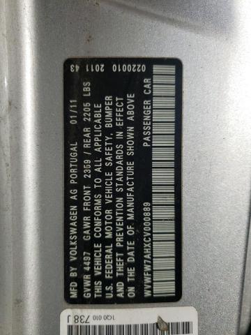 WVWFW7AHXCV000889 - 2012 VOLKSWAGEN EOS LUX 银色 照片 12