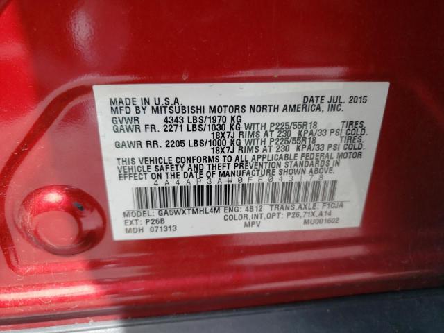 4A4AP3AW0FE043178 - 2015 MITSUBISHI OUTLANDER ES RED photo 13