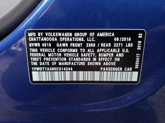 1VWDT7A36HC014244 - 2017 VOLKSWAGEN PASSAT R-LINE Mavi foto 12