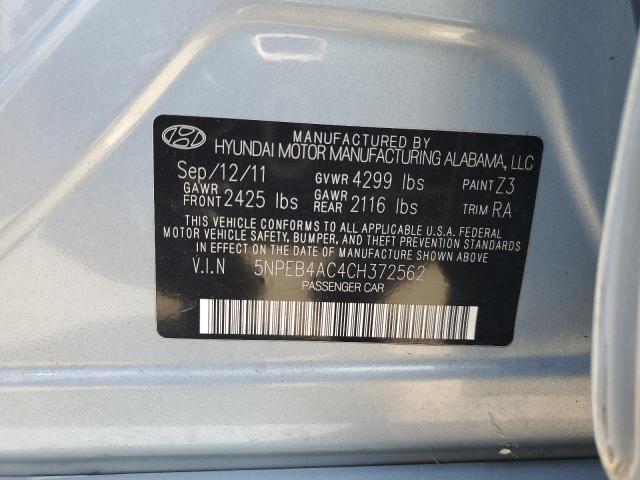 5NPEB4AC4CH372562 - 2012 HYUNDAI SONATA GLS BLUE photo 12