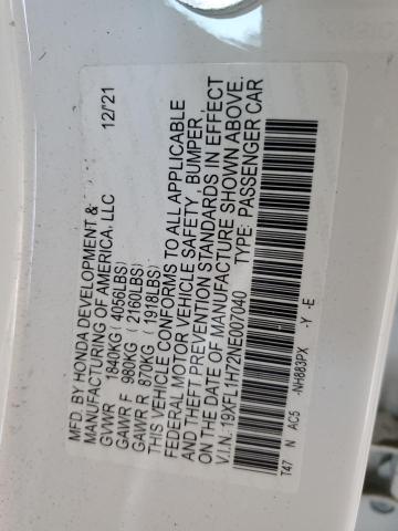 19XFL1H72NE007040 - 2022 HONDA CIVIC EXL WHITE photo 12