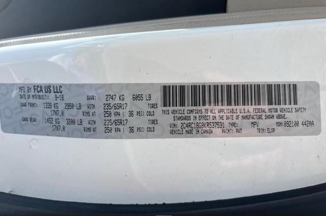 2C4RC1BG8KR537531 - 2019 CHRYSLER PACIFICA TOURING L WHITE photo 10