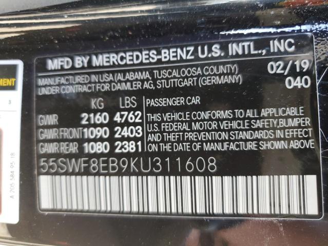 55SWF8EB9KU311608 - 2019 MERCEDES-BENZ C 300 4MATIC BLACK photo 12