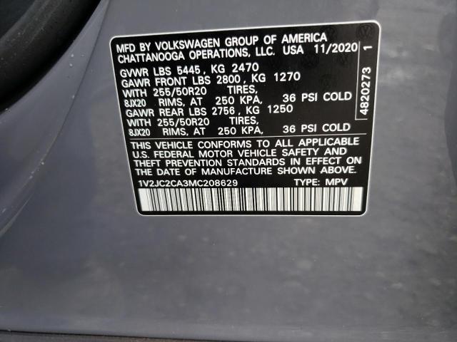 1V2JC2CA3MC208629 - 2021 VOLKSWAGEN ATLAS CROS SE ნაცრისფერი ფოტო 12