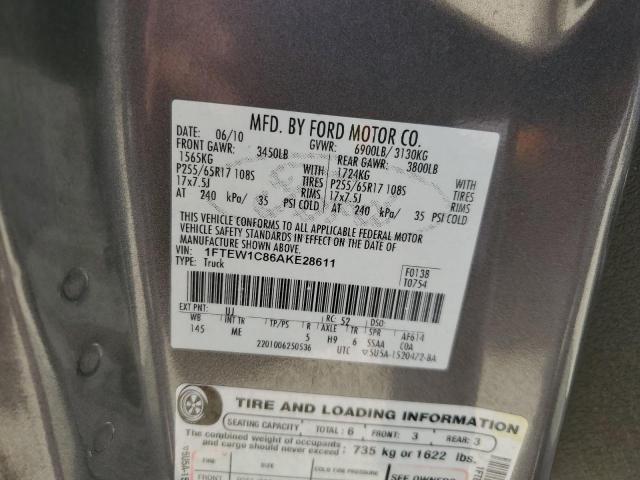 1FTEW1C86AKE28611 - 2010 FORD F150 SUPERCREW GRAY photo 12