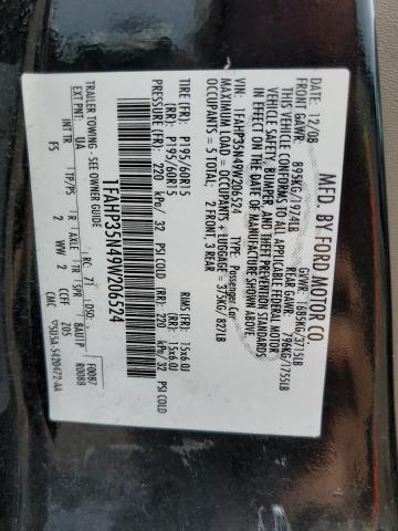 1FAHP35N49W206524 - 2009 FORD FOCUS SE BLACK photo 12