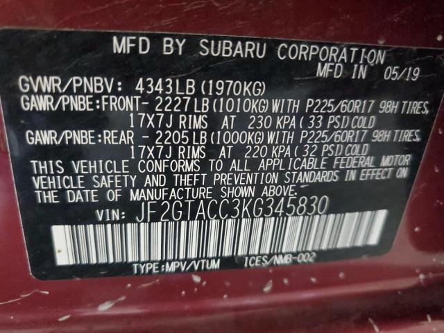 JF2GTACC3KG345830 - 2019 SUBARU CROSSTREK PREMIUM RED photo 13