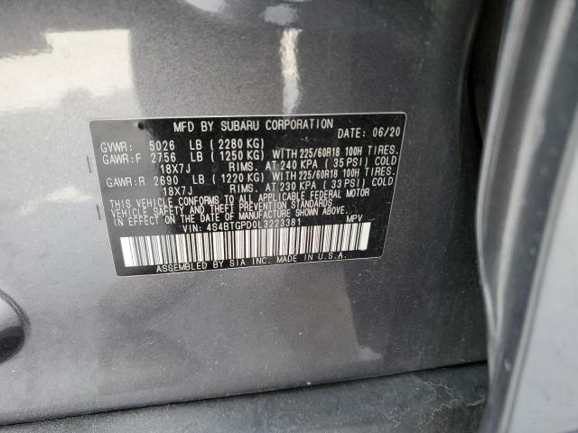 4S4BTGPD0L3223381 - 2020 SUBARU OUTBACK TOURING LDL გრაფიტი ფოტო 13