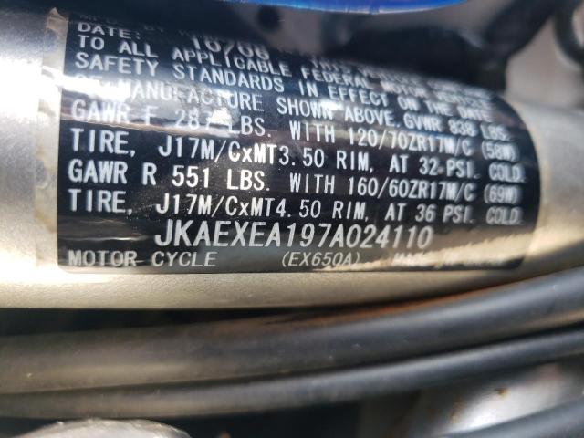 JKAEXEA197A024110 - 2007 KAWASAKI EX650 A Mavi foto 10