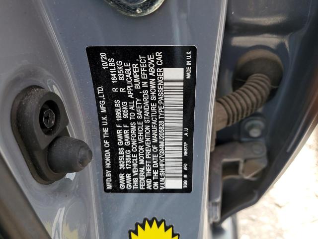 SHHFK7G94MU205828 - 2021 HONDA CIVIC SPORT TOURING GRAY photo 12