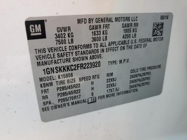 1GNSKKKC2FR223920 - 2015 CHEVROLET SUBURBAN K1500 LTZ WHITE photo 13