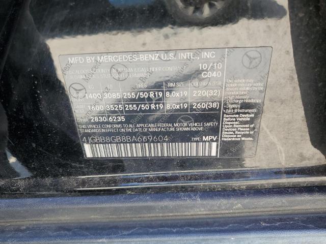 4JGBB8GB8BA669604 - 2011 MERCEDES-BENZ ML 350 4MATIC BLACK photo 13