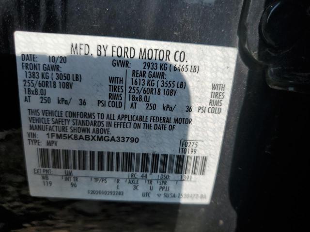 1FM5K8ABXMGA33790 - 2021 FORD EXPLORER POLICE INTERCEPTOR BLACK photo 12