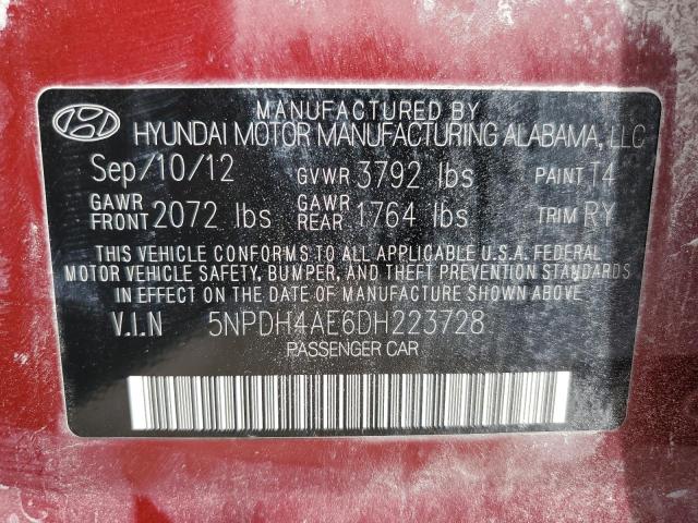 5NPDH4AE6DH223728 - 2013 HYUNDAI ELANTRA GLS RED photo 12