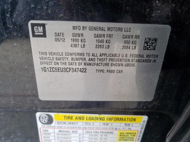 1G1ZC5EU3CF347422 - 2012 CHEVROLET MALIBU 1LT  照片 10