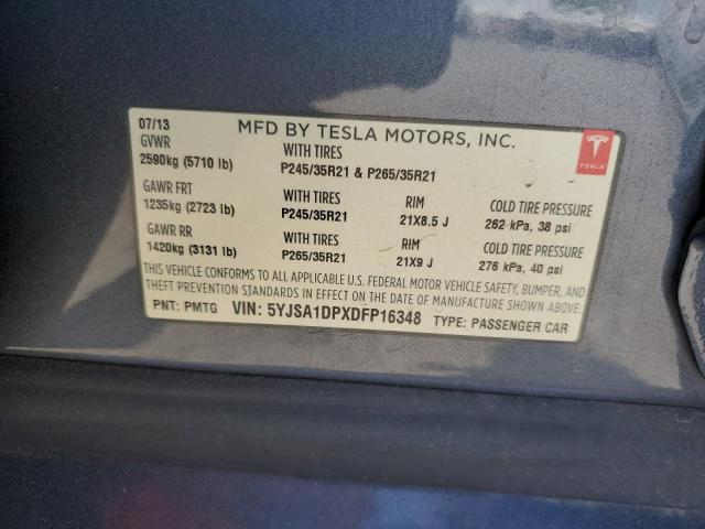 5YJSA1DPXDFP16348 - 2013 TESLA MODEL S GRAY photo 12