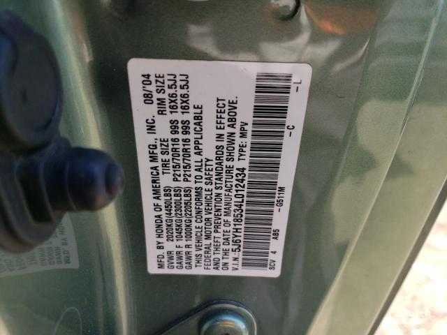 5J6YH18534L012434 - 2004 HONDA ELEMENT EX GREEN photo 12