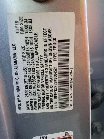 5FPYK2F62KB004521 - 2019 HONDA RIDGELINE RTL GRAY photo 13