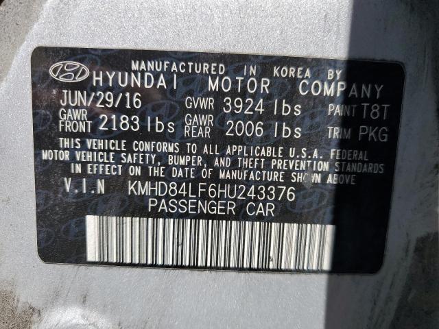 KMHD84LF6HU243376 - 2017 HYUNDAI ELANTRA SE SILVER photo 13