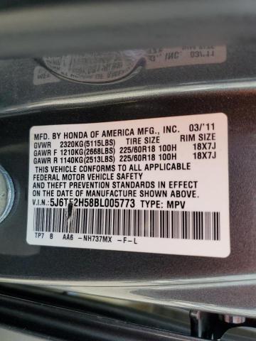 5J6TF2H58BL005773 - 2011 HONDA ACCORD CRO EXL GRAY photo 13