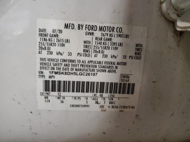 1FMSK8DH5LGC26107 - 2020 FORD EXPLORER XLT Ağ foto 13