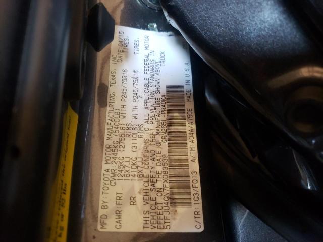 5TFJU4GN7FX083539 - 2015 TOYOTA TACOMA DOUBLE CAB PRERUNNER CHARCOAL photo 12