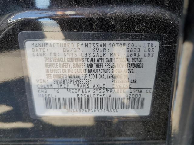 3N1AB7AP1HY359851 - 2017 NISSAN SENTRA S BLACK photo 12