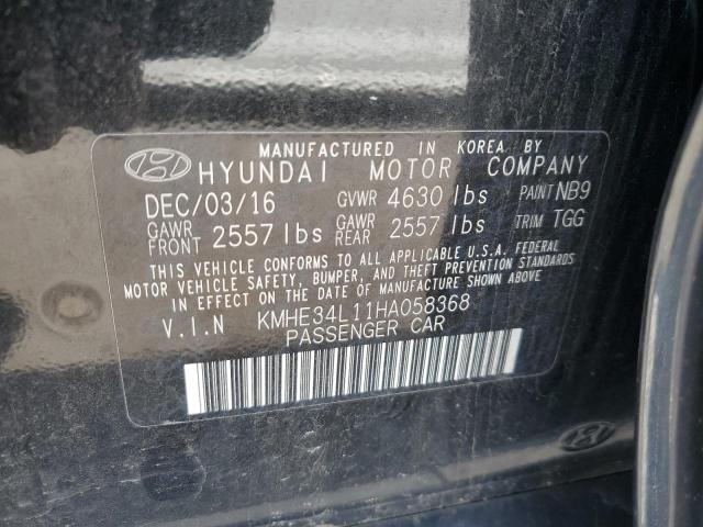 KMHE34L11HA058368 - 2017 HYUNDAI SONATA HYBRID BLACK photo 12