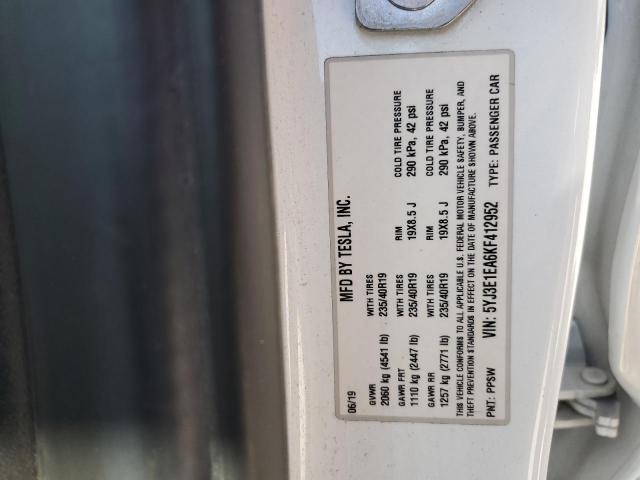 5YJ3E1EA6KF412952 - 2019 TESLA MODEL 3 白色 照片 12