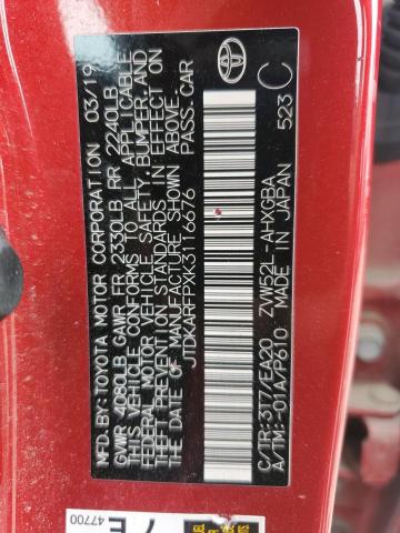 JTDKARFPXK3116676 - 2019 TOYOTA PRIUS PRIM 红色 照片 12