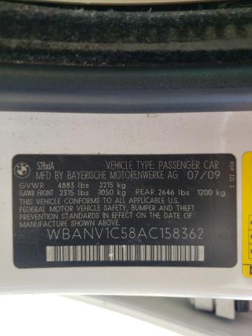 WBANV1C58AC158362 - 2010 BMW 528 XI WHITE photo 10
