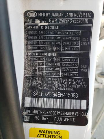 SALFR2BG4EH415393 - 2014 LAND ROVER LR2 HSE WHITE photo 13