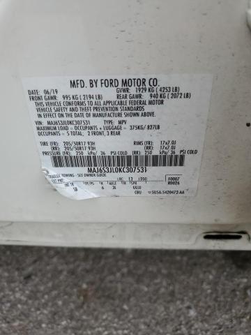 MAJ6S3JL0KC307531 - 2019 FORD ECOSPORT SES WHITE photo 13